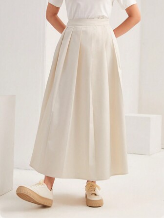 Mulvari Saia Plissada de Cor Sólida para Uso Diário de Mulheres