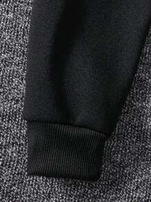 INAWLY Plus Solid Thermal Lined Sweatshirt & Drawstring Waist Sweatpants - Black - View 5