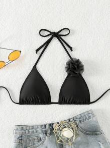 Chi tiết đồ trang trí mùa hè Halter Triangle Bikini Top - màu đen - Xem 1