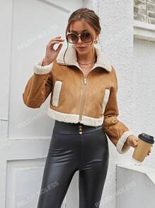 RELISH NOLESS Teddy Lined Zip Up Crop Jacket