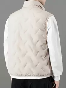 Men Zip Up Thermal Lined Vest Coat - Khaki - View 2