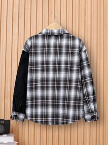 SHEIN Tween Boy Plaid & Letter Graphic Pocket Patched Shirt Without Tee - Multicolor - View 3