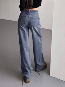 DAZY Quần Jeans Ống Rộng Túi Xiên, Quần Jeans Baggy - Rửa tối - Xem 2