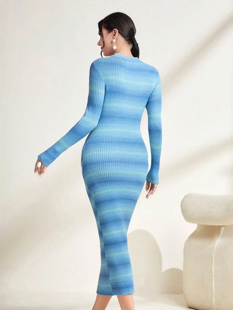 Striped Pattern Twist Front Bodycon Sweater Dress
