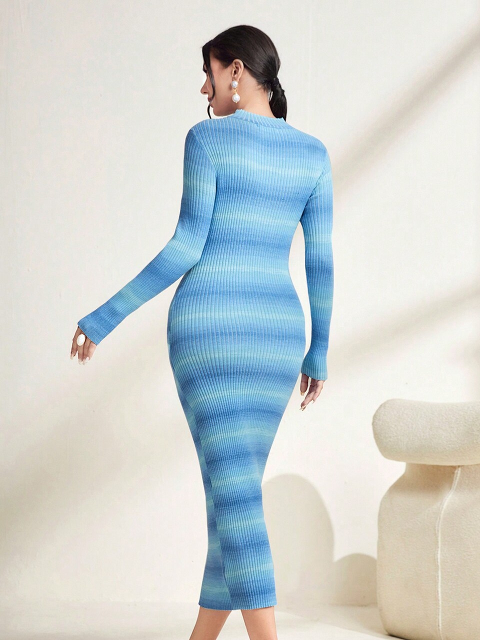 Striped Pattern Twist Front Bodycon Sweater Dress