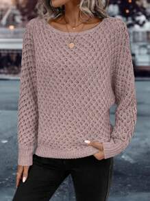 EMERY ROSE 纯色船领毛衣，长袖上衣 - 藕粉色 - 查看 3