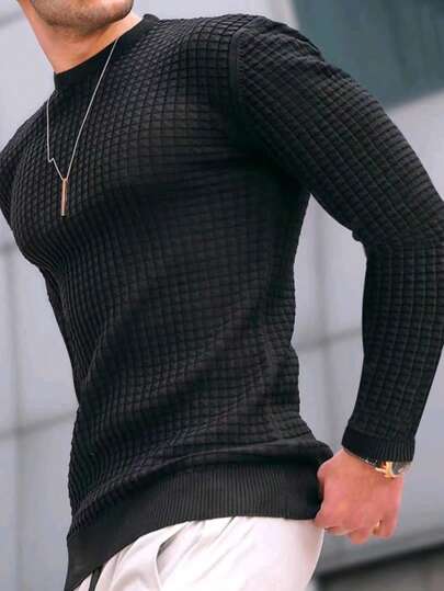 Uomo Maglietta monocolore con collo rotondo