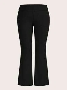 SHEIN EZwear Plus Solid Flare Leg Pants - Black - View 1