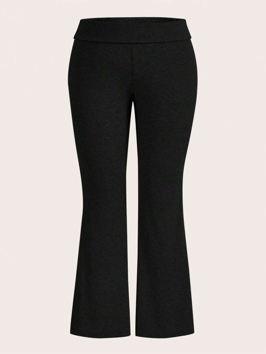 SHEIN EZwear Plus Solid Flare Leg Pants - Black - View 1