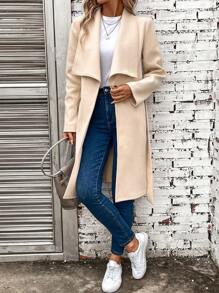 SHEIN LUNE Cổ áo thác nước Nút đơn Áo khoác - trắng - Xem 5