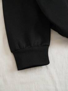 INAWLY Solid Drop Shoulder Thermal Lined Sweatshirt,Long Sleeve Tops Graduation,Back To School Outfits,Graduation,Teacher Outfits For Women,Back To School Pullover Fall Outfit - Black - View 3