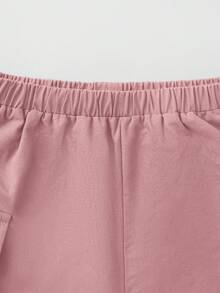 SHEIN Baby Girl Casual Pink Elastic Waistband Cargo Pants With Elastic Cuffs - Pink - View 6