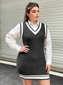 Flirla Hơn Sọc trang trí Xoắn Dan Đầm Áo len Không có áo lót - Nhiều màu - Xem 7