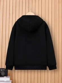 SHEIN 青少年男孩字母撥色保暖帽內衬連帽外套