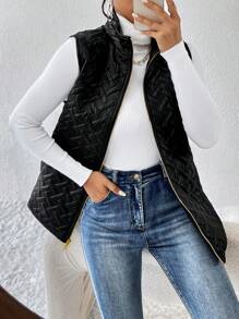 SHEIN Essnce Zip Up Vest Quilted Coat - Black - View 1