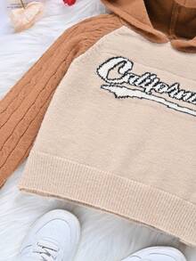 SHEIN Tween Girl Letter Pattern Raglan Sleeve Hooded Sweater - Multicolor - View 7