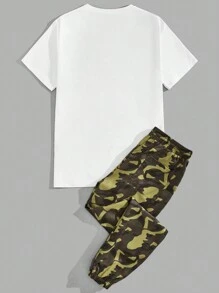 Manfinity VCAY 男士小熊印花T恤&迷彩印花腰部抽繩長褲 - 彩色 - 查看 2