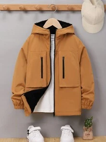 SHEIN 男大童拉鏈開襟連帽外套 - 棕色 - 查看 9