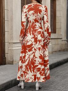 SHEIN Privé Floral Print Lantern Sleeve Dress - Multicolor - View 2