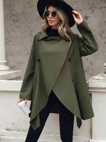 SHEIN LUNE Cổ áo thác nước Viền không đối xứng Áo khoác Trench - màu xanh lá - Xem 7