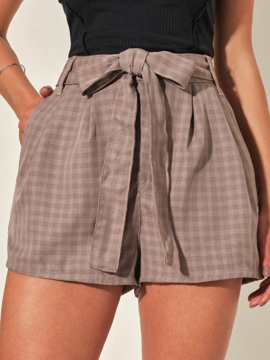 SHE(IN) BRASIL In kẻ sọc Quần Short có thắt lưng - Đá lửa - Xem 1