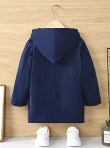 SHEIN 男小童雙口袋毛絨內襯連帽外套 - 藍色 - 查看 3