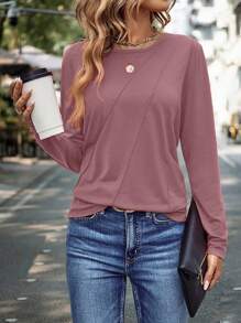 EMERY ROSE Camiseta lisa con cuello redondo