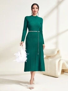 Modelyn Solid Mock Neck Sweater Dress Without Belt