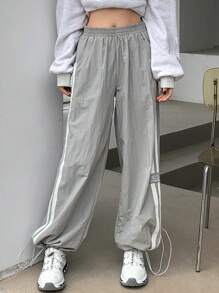 DAZY Contrast Side Seam Wide Leg Pants,Women Joggers - Grey - View 7