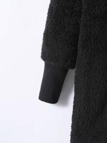 SHEIN Áo khoác Teddy có mũ trùm đầu Tween Girl hai tông màu 2 trong 1 - màu đen - Xem 6