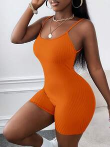 Slaydiva Chất rắn Mở Lưng Áo liền quần Cami Unitard - trái cam - Xem 1