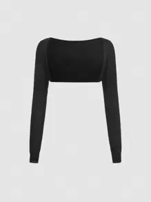 SHEIN MOD Cárdigan corto sólido, Tops de manga larga
