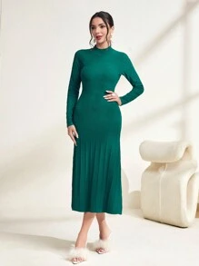 Modelyn Solid Mock Neck Sweater Dress Without Belt