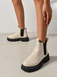 2025秋冬女士时尚坡跟厚底切尔西靴 - 米色 - 查看 5