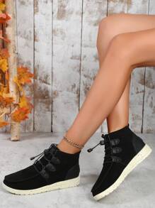 女性休閒運動鞋,女式黑色高筒系帶拖鞋,戶外運動休閒鞋 - 黑色 - 查看 1