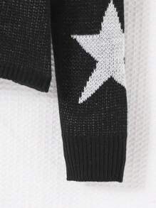 SHEIN Teen Girls Star Pattern Drop Shoulder Sweater - Black and White - View 4