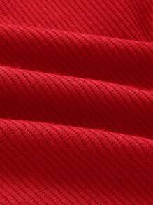 SHEIN EZwear 素色雞心領口短款T恤 - 紅色 - 查看 4