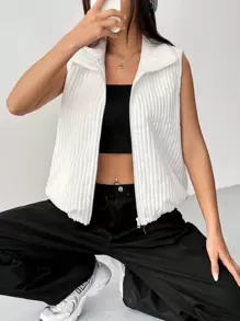 SHEIN EZwear 拉鏈開襟外套馬甲 - 白色 - 查看 1