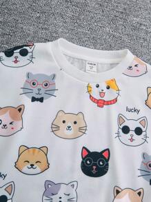 SHEIN 年輕女孩卡通圖案運動衫和運動褲 - 白色 - 查看 3