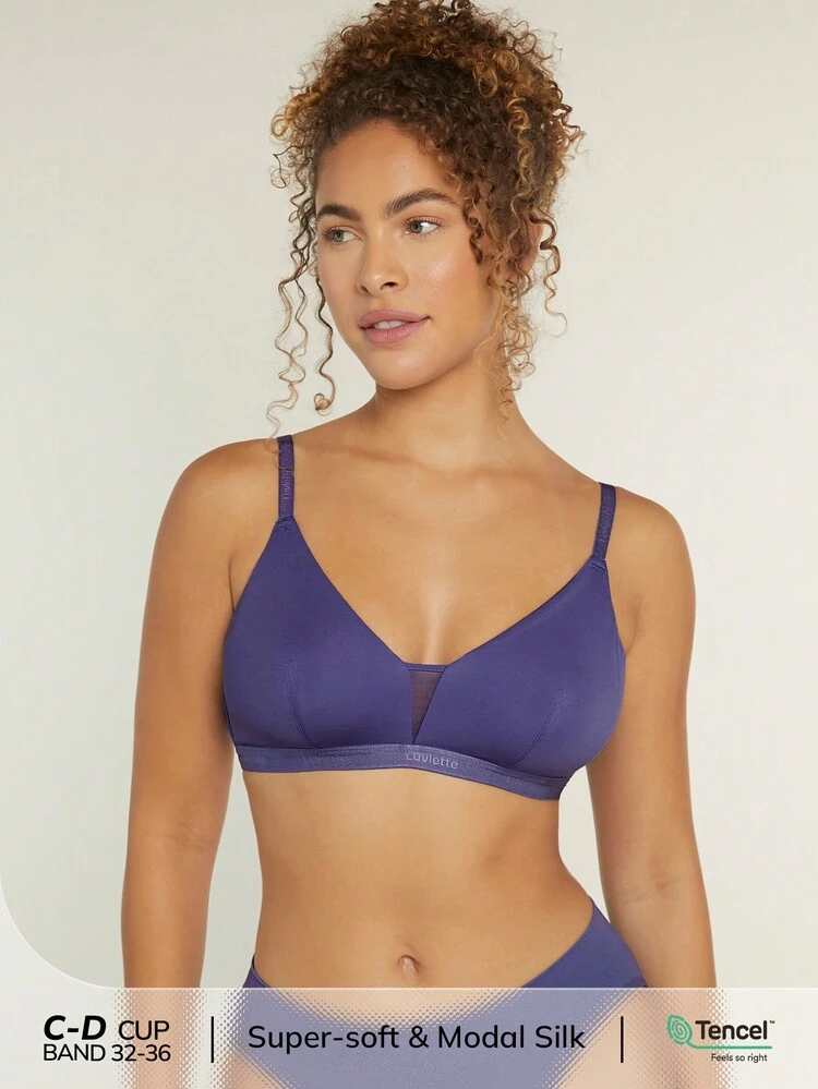 Reggiseno a triangolo senza fili in lingerie in seta modale con rete anteriore, adatto anche come capo esterno