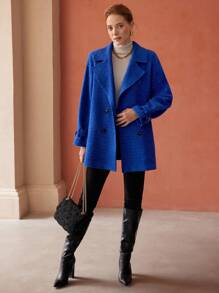 MOTF PREMIUM WOOL-BLEND TWEED PEA COAT - Blue - View 7