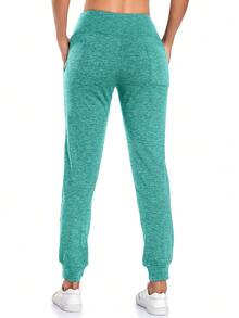 寬腰帶斜口袋雜色針織長褲