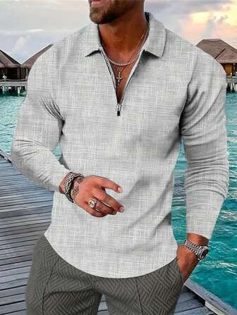 Hombres Camisa polo cremallera cuarta