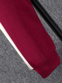 Young Girl Letter Patched Two Tone Hooded Jacket & Sweatpants Without Tee - Red - View 9