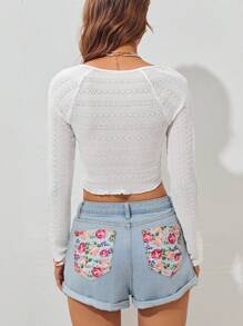 Soleia 花卉刺繡方領短款上衣 - 白色 - 查看 2