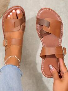 Sandalias planas de mujeres - Marrón - Ver 1