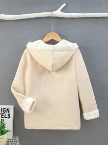 SHEIN 女大童雙口袋毛絨內襯連帽外套 - 杏色 - 查看 2