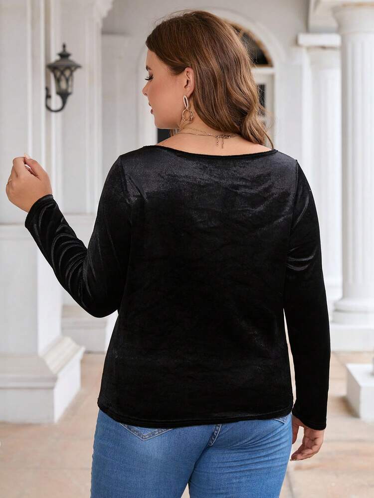 Plus Rhinestone Detail Square Neck Tee