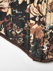 Plus Size Floral Print Backless Tie Corset Top, Suitable For New Year Party, Valentine's Day, Holiday, Easter Dress, Halloween Costume, Vintage - Black - View 4