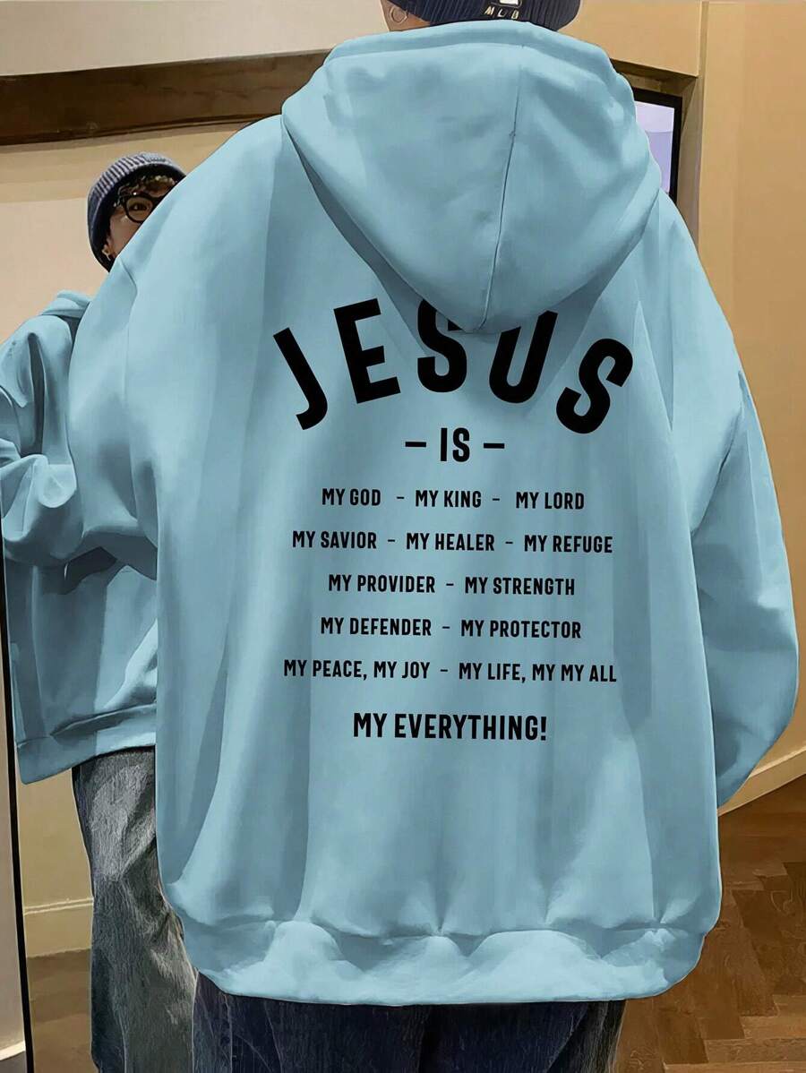 Manfinity Hypemode Hombres Capucha con estampado de slogan con bolsillo de canguro con cordón